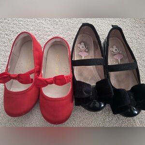 Adorable Red and Black Kids Bow Shoes